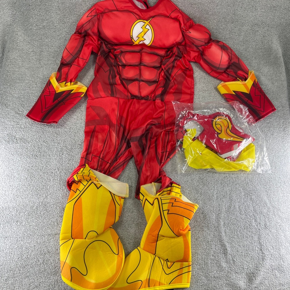 DC The Flash Costume Boys Small 4-6 Red Padded Muscle Chest Jumpsuit